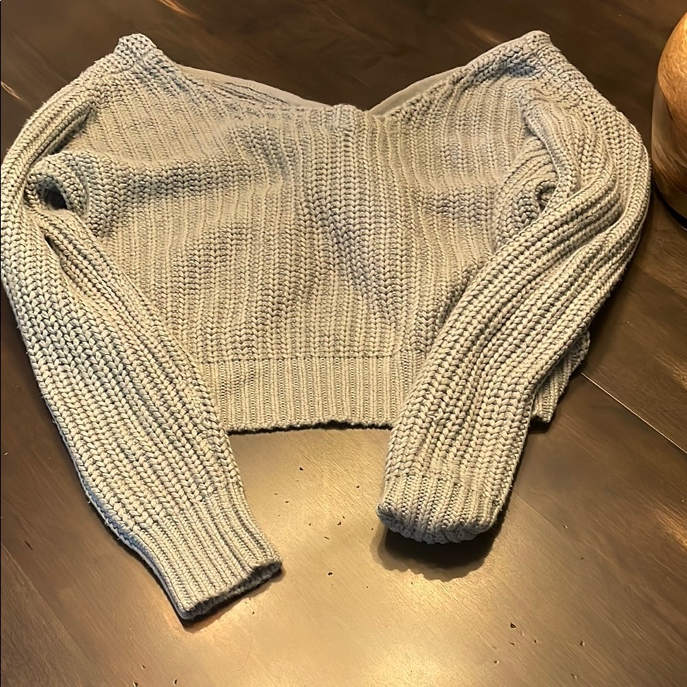 La Hearts Gray Off-the-Shoulder Sweater with Chunky Knit